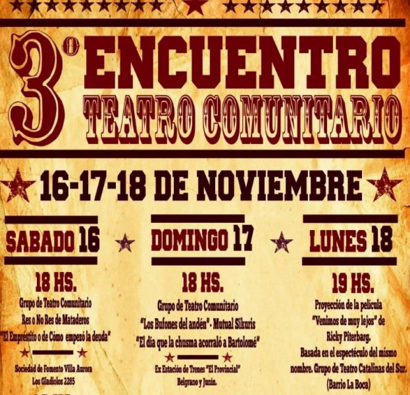 Este fin de semana, tercer encuentro de teatro comunitario